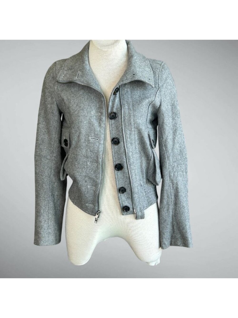 Nicholas K Gray Wool Blend Bomber Moto Jacket Size XS